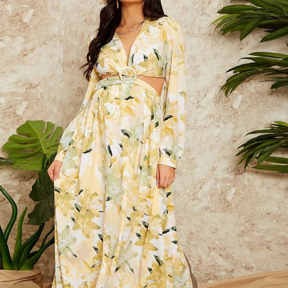Hello Molly Floral Print Cut Out Waist Dress